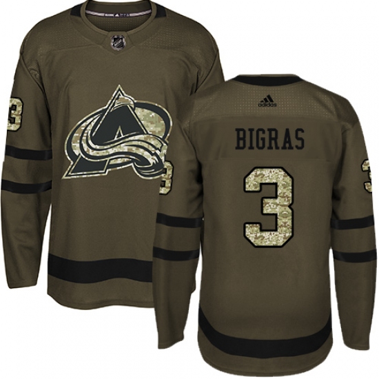 Men's Adidas Colorado Avalanche #3 Chris Bigras Authentic Green Salute to Service NHL Jersey