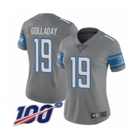 Women's Detroit Lions #19 Kenny Golladay Limited Steel Rush Vapor Untouchable 100th Season Football Jersey - Ujersey