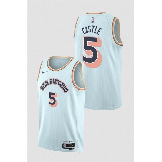 Men's San Antonio Spurs #5 Stephon Castle Light Blue 2024-25 City Edition Stitched Basketball Jersey - Ujersey