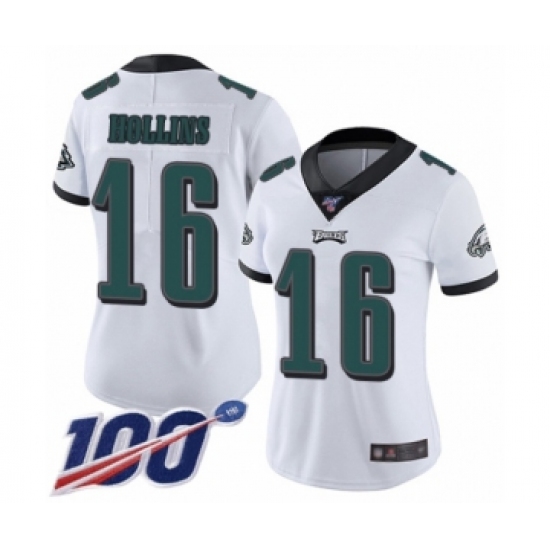 Women's Philadelphia Eagles #16 Mack Hollins White Vapor Untouchable Limited Player 100th Season Football Jersey - Ujersey