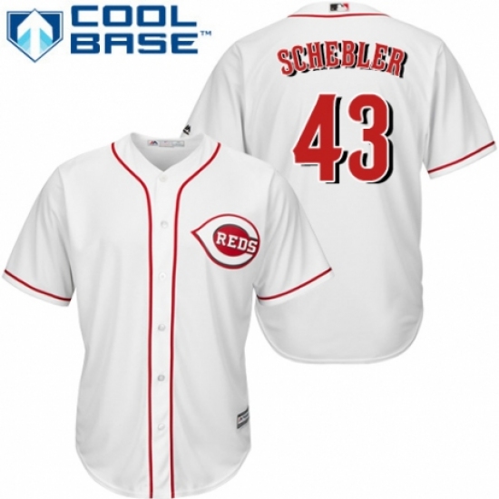 Youth Majestic Cincinnati Reds #43 Scott Schebler Replica White Home Cool Base MLB Jersey - Ujersey