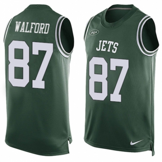 Men's Nike New York Jets #87 Clive Walford Limited Green Player Name & Number Tank Top NFL Jersey - Ujersey