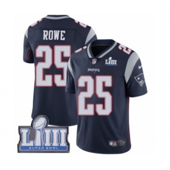 Youth Nike New England Patriots #25 Eric Rowe Navy Blue Team Color Vapor Untouchable Limited Player Super Bowl LIII Bound NFL Jersey - Ujersey