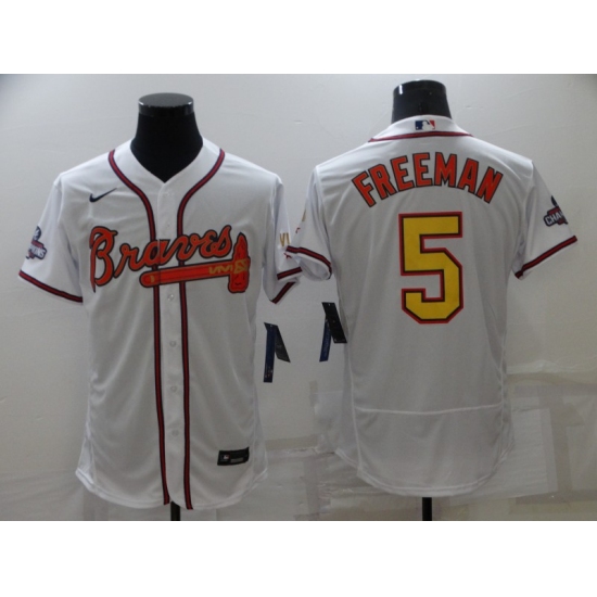 Men's Atlanta Braves #5 Freddie Freeman 2021 White Gold World Series Champions Jersey - Ujersey