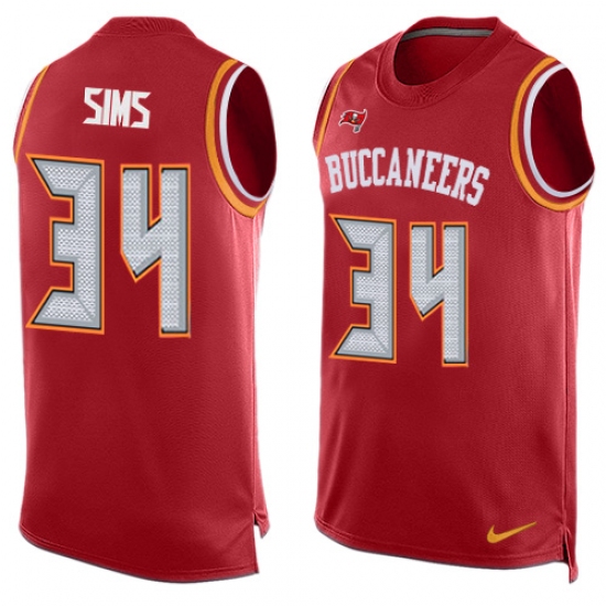 Men's Nike Tampa Bay Buccaneers #34 Charles Sims Limited Red Player Name & Number Tank Top NFL Jersey - Ujersey