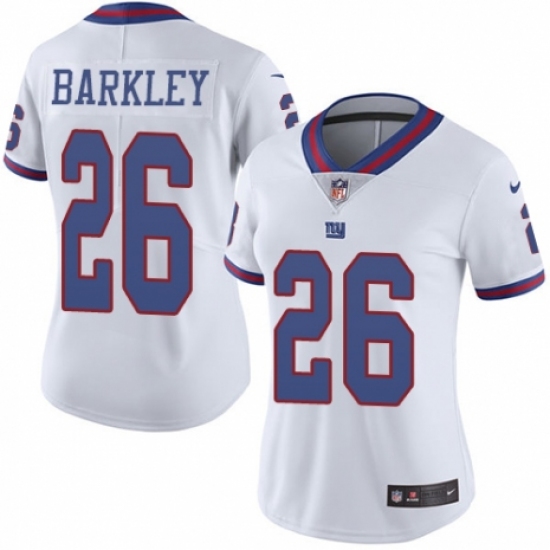 Women's Nike New York Giants #26 Saquon Barkley Limited White Rush Vapor Untouchable NFL Jersey - Ujersey