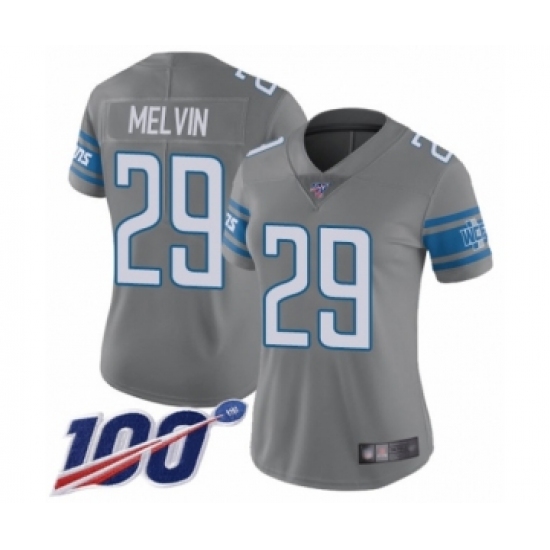 Women's Detroit Lions #29 Rashaan Melvin Limited Steel Rush Vapor Untouchable 100th Season Football Jersey - Ujersey