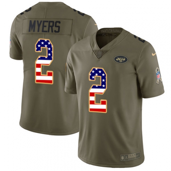 Youth Nike New York Jets #2 Jason Myers Limited Olive USA Flag 2017 Salute to Service NFL Jersey - Ujersey