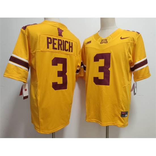 Men's Minnesota Golden Gophers #3 Koi Perich Yellow F.U.S.E. Stitched Jersey - Ujersey