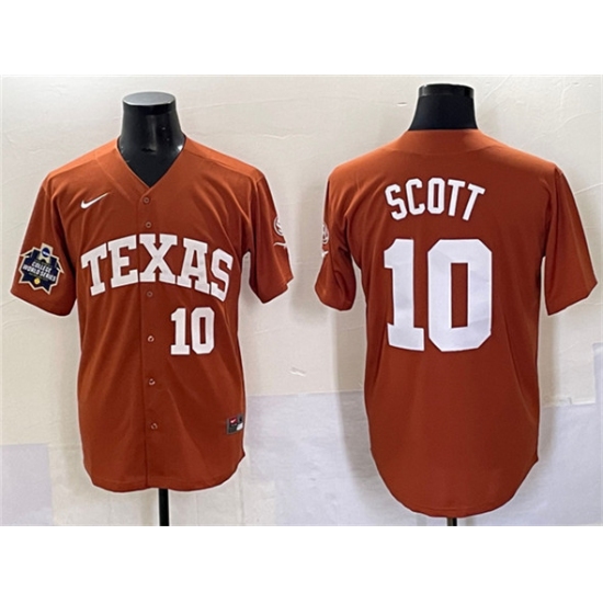 Men's Texas Longhorns #10 Mia Scott Orange 2025 World Series & SEC Patch Stitched Jersey - Ujersey