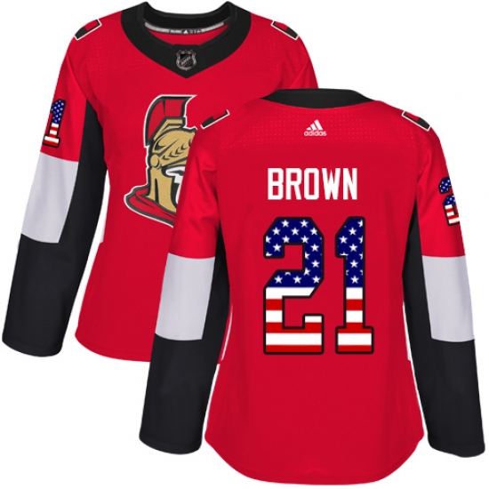 Women's Adidas Ottawa Senators #21 Logan Brown Authentic Red USA Flag Fashion NHL Jersey - Ujersey