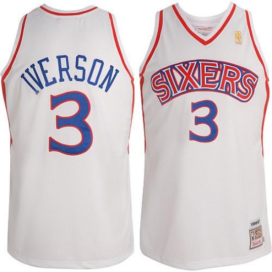 Men's Mitchell and Ness Philadelphia 76ers #3 Allen Iverson Swingman White Throwback NBA Jersey