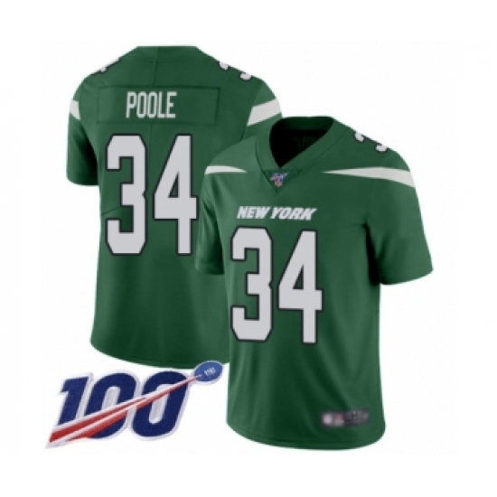 Men's New York Jets #34 Brian Poole Green Team Color Vapor Untouchable Limited Player 100th Season Football Jersey - Ujersey