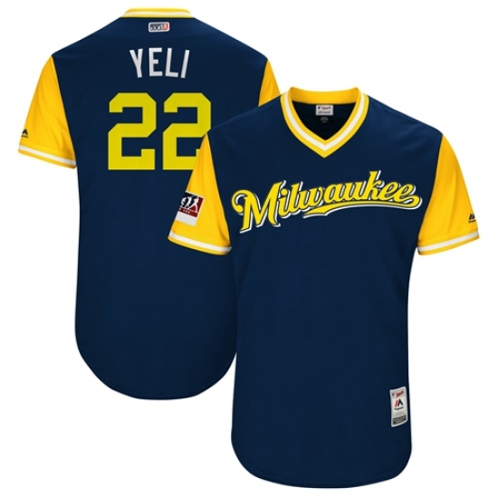 Men's Milwaukee Brewers #22 Christian Yelich Navy Yeli Players Weekend Authentic Stitched MLB Jersey - Ujersey