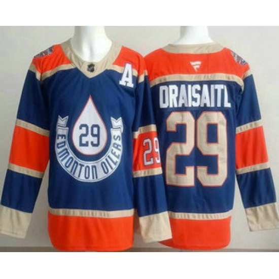 Men's Edmonton Oilers #29 Leon Draisaitl Blue Heritage Classic Authentic Jersey - Ujersey