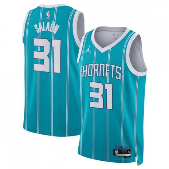 Men's Charlotte Hornets #31 Tidjane Salaun Teal 2024 Draft Icon Edition Stitched Basketball Jersey - Ujersey