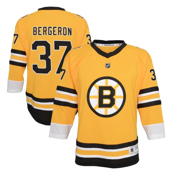 Youth Boston Bruins #37 Patrice Bergeron Yellow 2020-21 Special Edition Replica Player Jersey - Ujersey