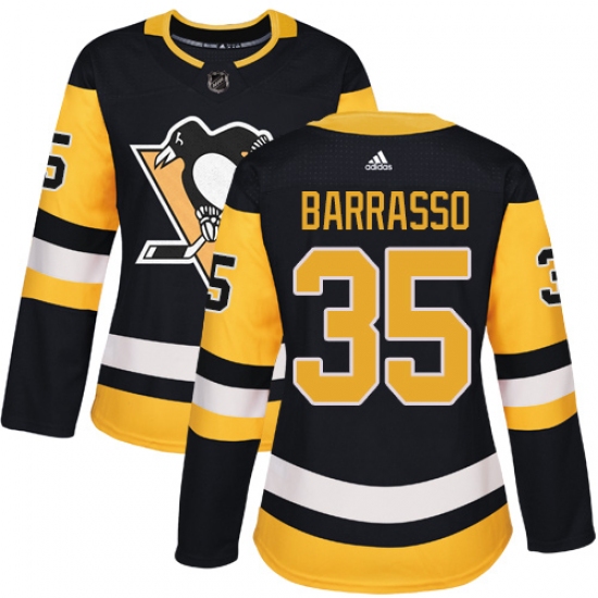 Women's Adidas Pittsburgh Penguins #35 Tom Barrasso Authentic Black Home NHL Jersey - Ujersey