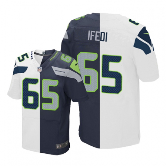 Men's Nike Seattle Seahawks #65 Germain Ifedi Elite Navy White Split Fashion NFL Jersey - Ujersey