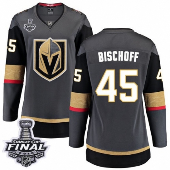 Women's Vegas Golden Knights #45 Jake Bischoff Authentic Black Home Fanatics Branded Breakaway 2018 Stanley Cup Final NHL Jersey - Ujersey