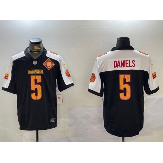Men's Washington Commanders #5 Jayden Daniels Black White 2024 F.U.S.E. 90th Anniversary Vapor Limited Stitched Football Jersey - Ujersey