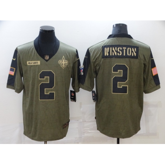 Men's New Orleans Saints #2 Jameis Winston Nike Olive 2021 Salute To Service Limited Player Jersey - Ujersey