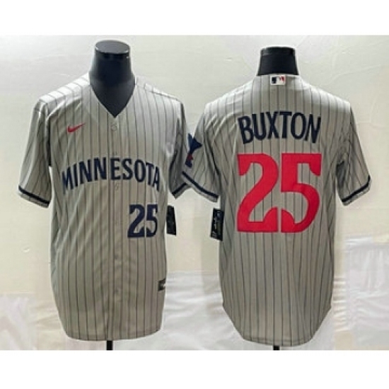 Men's Minnesota Twins #25 Byron Buxton Number 2023 Grey Home Team Cool Base Stitched Jersey - Ujersey