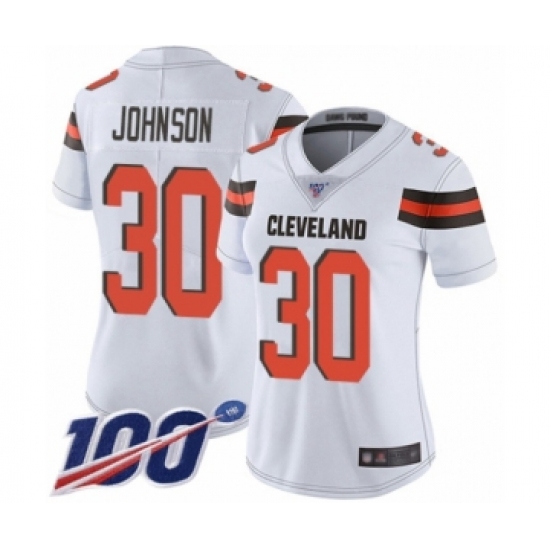 Women's Cleveland Browns #30 D'Ernest Johnson White Vapor Untouchable Limited Player 100th Season Football Jersey - Ujersey