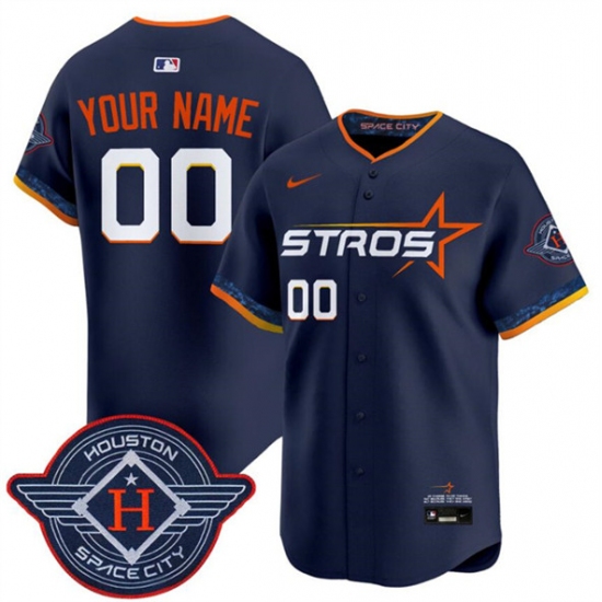 Men's Houston Astros Active Player Custom Navy 2025 City Connect Limited Stitched Baseball Jersey - ujerseystore