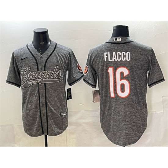 Men's Cincinnati Bengals #16 Joe Flacco Grey With Cool Base Stitched Baseball Jersey - Ujersey