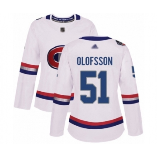 Women's Montreal Canadiens #51 Gustav Olofsson Authentic White 2017 100 Classic Hockey Jersey - Ujersey
