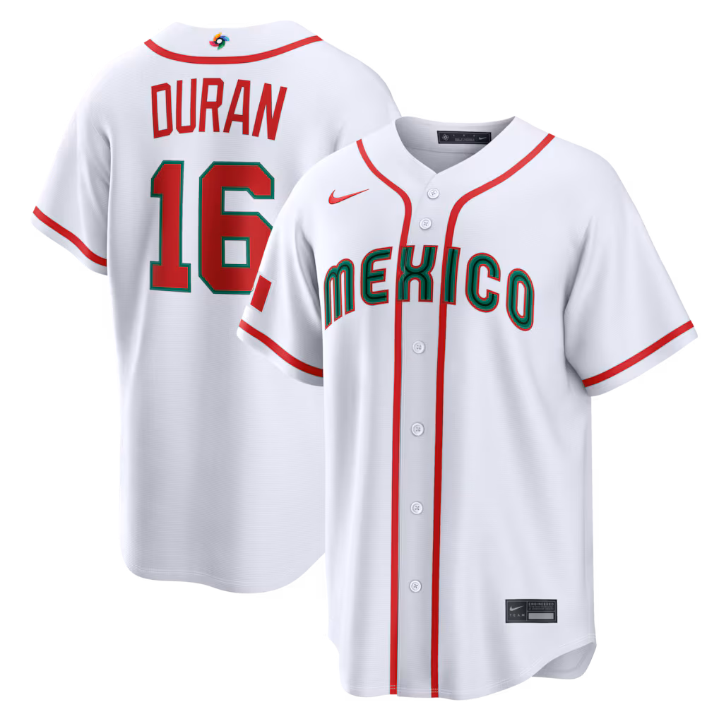 Men's Mexico Baseball Jarren Duran Nike White 2026 World Baseball Classic Home Stadium Jersey - SUjersey01