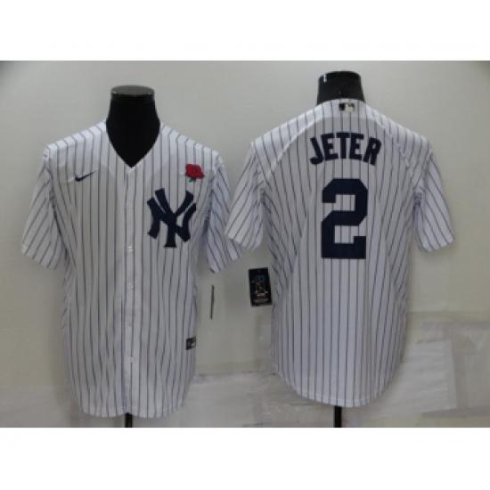 Men's New York Yankees #2 Derek Jeter White Cool Base Stitched Rose Baseball Jersey - Ujersey