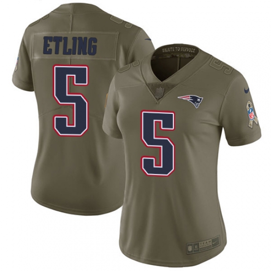 Women's Nike New England Patriots #5 Danny Etling Limited Olive 2017 Salute to Service NFL Jersey - Ujersey