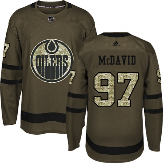 Youth Adidas Edmonton Oilers #97 Connor McDavid Authentic Green Salute to Service NHL Jersey - Ujersey