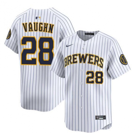 Men's Milwaukee Brewers #28 Andrew Vaughn White Alternate Limited Stitched Baseball Jersey - Ujersey