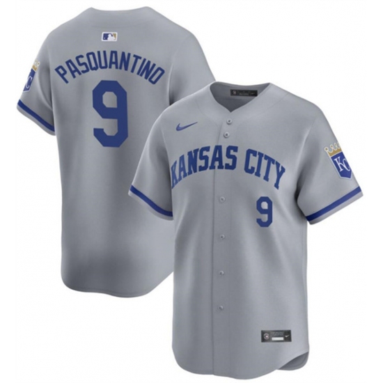 Men's Kansas City Royals #9 Vinnie Pasquantino Gray 2024 Away Limited Stitched Baseball Jersey - Ujersey