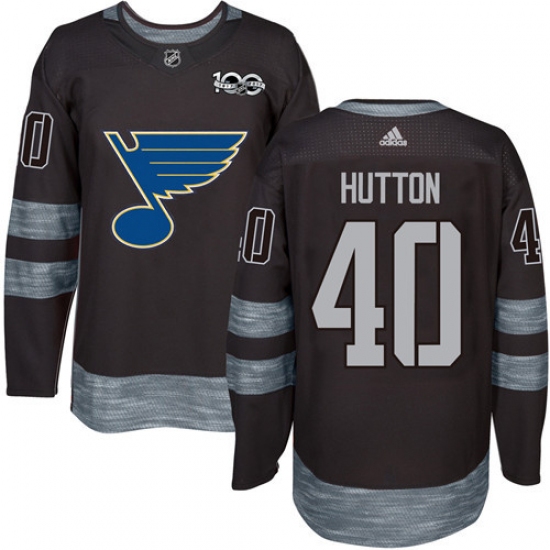 Men's Adidas St. Louis Blues #40 Carter Hutton Authentic Black 1917-2017 100th Anniversary NHL Jersey - Ujersey