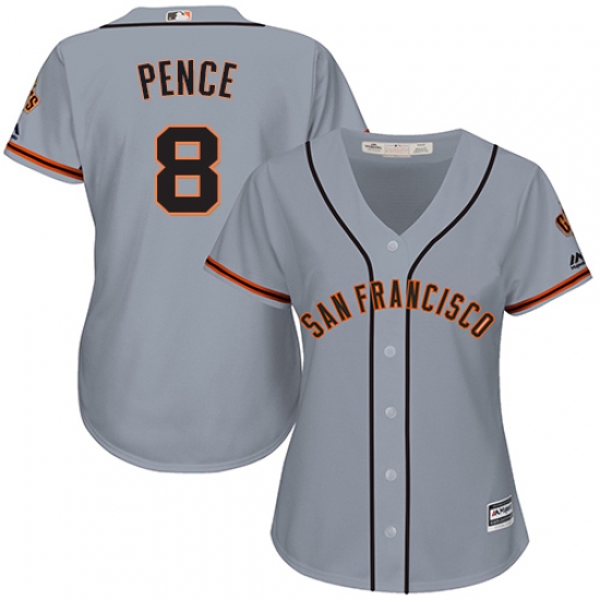 Women's Majestic San Francisco Giants #8 Hunter Pence Replica Grey Road Cool Base MLB Jersey - Ujersey
