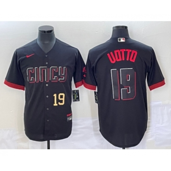 Men's Cincinnati Reds #19 Joey Votto Number Black 2023 City Connect Cool Base Stitched Jersey - ujerseystore