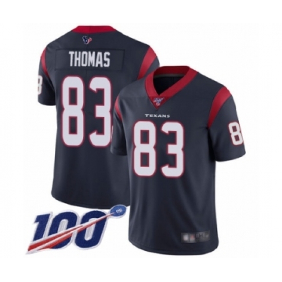 Men's Houston Texans #83 Jordan Thomas Navy Blue Team Color Vapor Untouchable Limited Player 100th Season Football Jersey - Ujersey