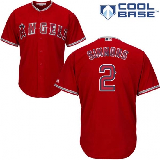 Youth Majestic Los Angeles Angels of Anaheim #2 Andrelton Simmons Replica Red Alternate Cool Base MLB Jersey - Ujersey