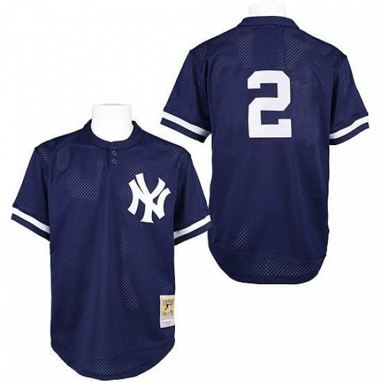 Men's Mitchell and Ness Practice New York Yankees #2 Derek Jeter Replica Navy Blue Throwback MLB Jersey - Ujersey