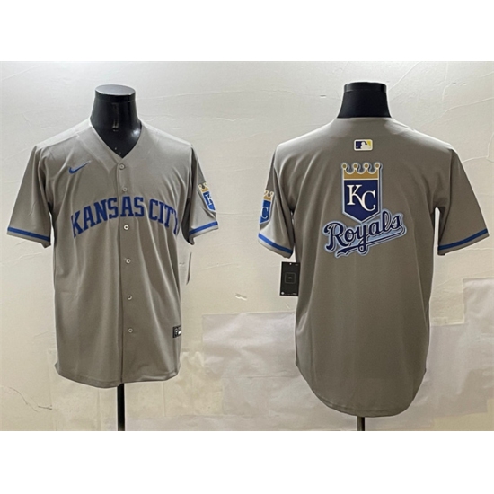 Men's Kansas City Royals Team Big Logo Gray 2024 Away Limited Stitched Baseball Jersey - Ujersey