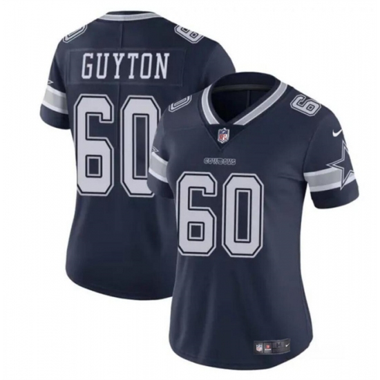 Women's Dallas Cowboys #60 Tyler Guyton Navy 2024 Draft Vapor Limited Football Stitched Jersey(Run Small) - Ujersey