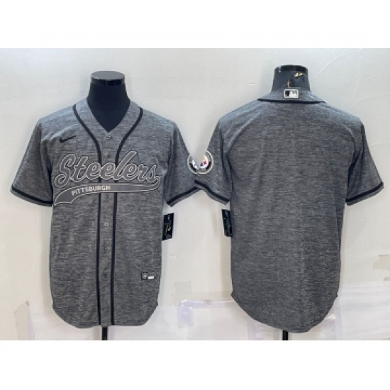 Men's Pittsburgh Steelers Blank Grey Gridiron Cool Base Stitched Baseball Jersey - Ujersey