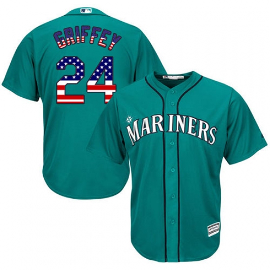 Men's Majestic Seattle Mariners #24 Ken Griffey Replica Teal Green USA Flag Fashion MLB Jersey - Ujersey