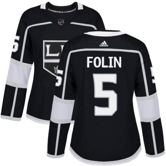 Women's Adidas Los Angeles Kings #5 Christian Folin Authentic Black Home NHL Jersey - Ujersey