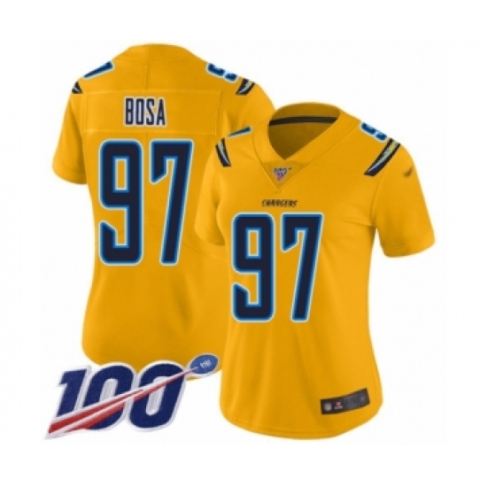 Women's Nike Los Angeles Chargers #97 Joey Bosa Limited Gold Inverted Legend 100th Season NFL Jersey - Ujersey