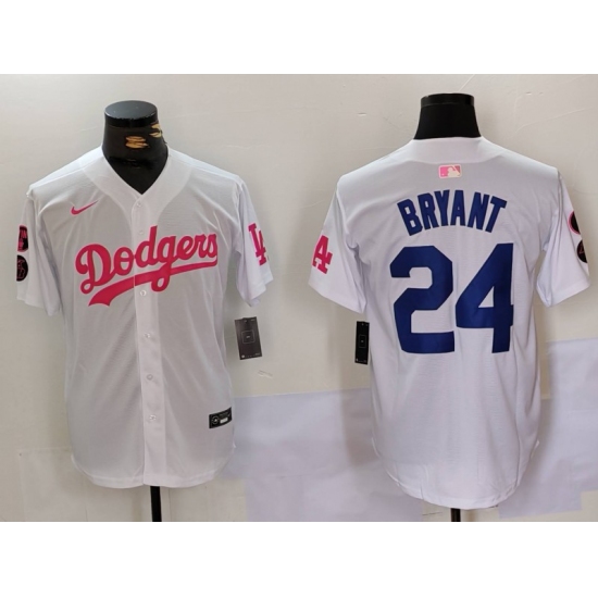Men's Los Angeles Dodgers #24 Kobe Bryant White Pink Vin & Kobe Stitched Baseball Jersey1 - Ujersey